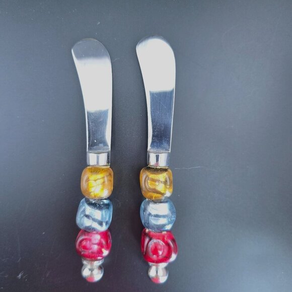 Vintage Pier 1 Cheese & Appetizer Utensils Set/4 Glass Beads & Stainless Steel - Picture 6 of 9